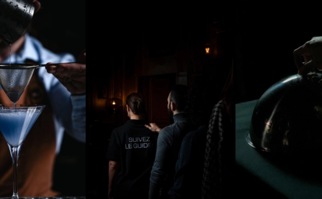 Compilation of photos illustrating the sensory experience at Dans le Noir? restaurant