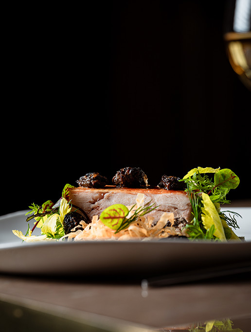 A refined dish served for a bachelor party at Dans le Noir ? restaurant